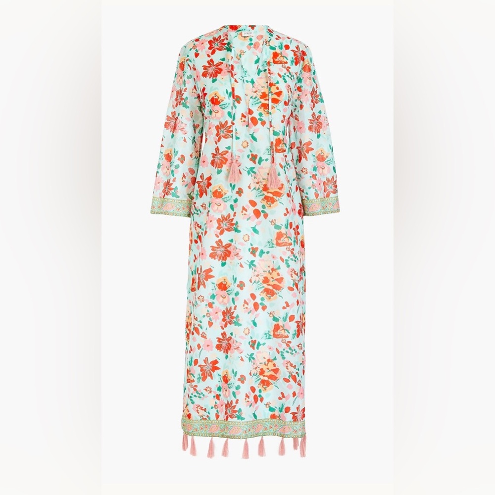 J. Crew large Floral Printed beach caftan tassels cover up dress pool vacation